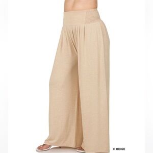 PLUS SMOCKED WAIST WIDE LEG PANTS